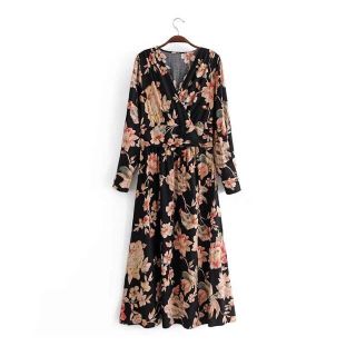ザラ(ZARA)の🌸春先行💐3322◆black 花柄 ワンピース(ひざ丈ワンピース)