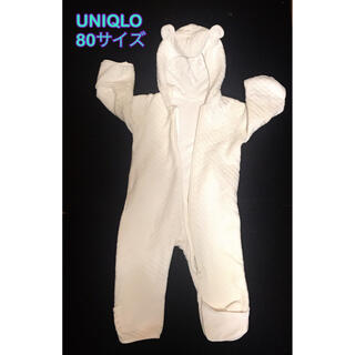 ユニクロ(UNIQLO)の80手袋ソックス足付き便利つなぎオールインワンくま耳フード白キルト(ジャケット/コート)