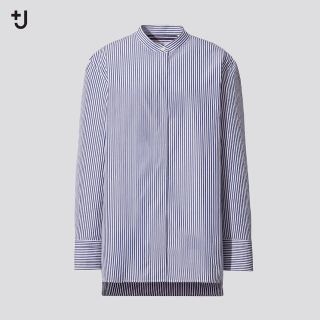 ユニクロ(UNIQLO)のUNIQLOジルサンダースーピマコットンスタンドカラーストライプ シャツ（長袖）(シャツ/ブラウス(長袖/七分))