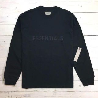 フィアオブゴッド(FEAR OF GOD)の新品【メンズXS】★エッセンシャルズ★厚手生地！ロゴ長袖Tシャツ/黒(Tシャツ/カットソー(七分/長袖))