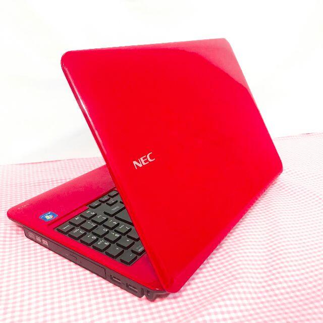 NEC(エヌイーシー)のつや可愛いレッド💕初心者用💕最新Windows10💕調べ物に💕テンキー スマホ/家電/カメラのPC/タブレット(ノートPC)の商品写真