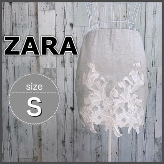 ザラ(ZARA)のZARAザラ　レース装飾スウェットタイトスカート　Ｓ　ライトグレー(ミニスカート)