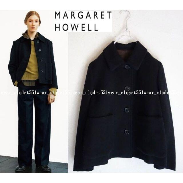 MARGARET HOWELL(マーガレットハウエル)の2018 美品マーガレットハウエル☆シェットランドウールリネンショートコート3黒 レディースのジャケット/アウター(その他)の商品写真