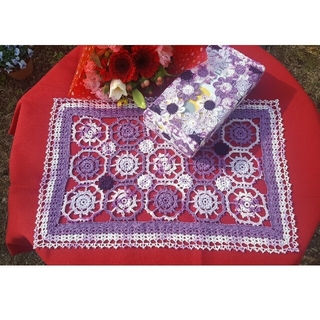レース編み、紫色のテーブルセーターとティッシュボックスカバーのセット(インテリア雑貨)