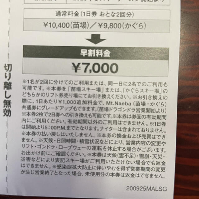 かぐらスキー場　苗場スキー場リフト券　5枚セット