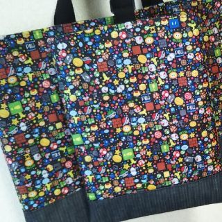 【ハンドメイド】レッスンバッグ　上履き入れ　セット　マリオ　撥水加工　服飾専門(バッグ/レッスンバッグ)