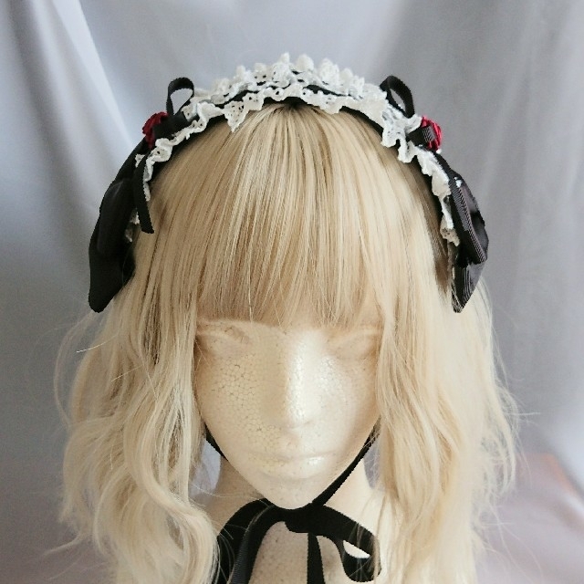 巻きバラ付きヘッドドレス 黒×オフ白