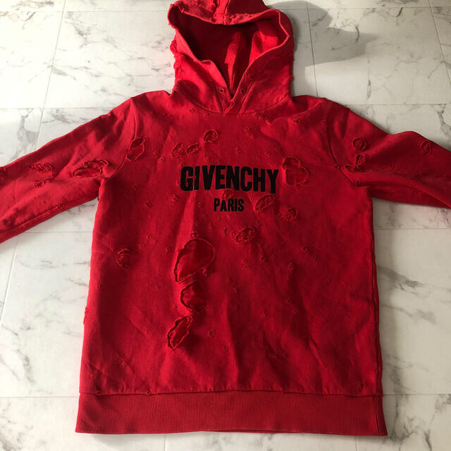 Givenchy ダメージ加工 パーカー 赤 デストロイド ジバンシー