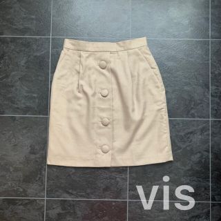 ヴィス(ViS)のViS♡飾りボタン付スカート♡ベージュ(ひざ丈スカート)