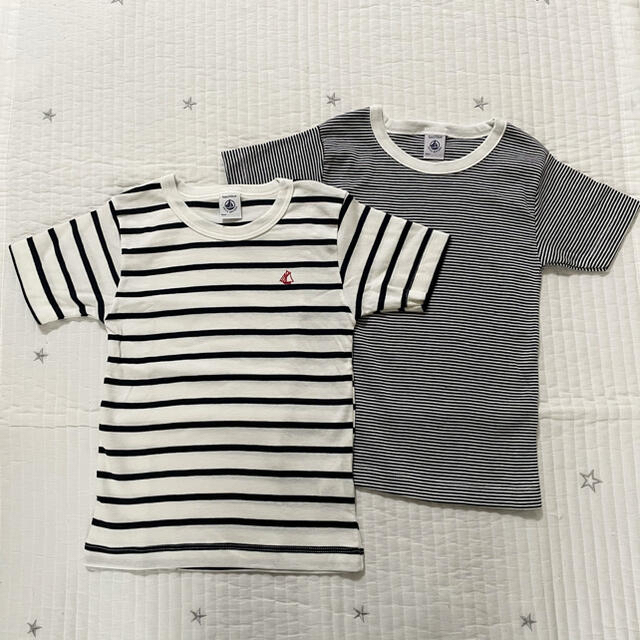 PETIT BATEAU(プチバトー)の＊ご専用＊新品未使用 プチバトー マリニエール&ミラレ半袖Tシャツ2枚組4ans キッズ/ベビー/マタニティのキッズ服男の子用(90cm~)(Tシャツ/カットソー)の商品写真