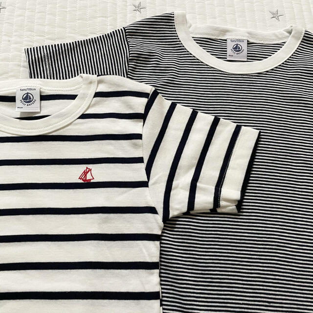 PETIT BATEAU(プチバトー)の＊ご専用＊新品未使用 プチバトー マリニエール&ミラレ半袖Tシャツ2枚組4ans キッズ/ベビー/マタニティのキッズ服男の子用(90cm~)(Tシャツ/カットソー)の商品写真