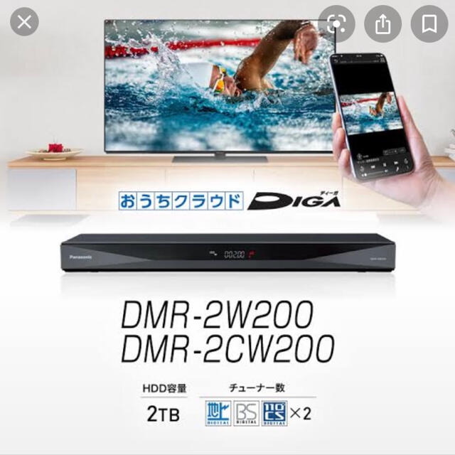 新品未使用 パナソニック ブルーレイレコーダー ディーガ DMR-2CW200