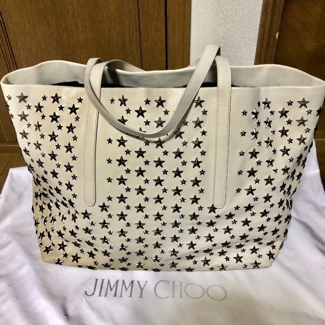 【極美品】JIMMY CHOO SASHA/M オフホワイト A4 トートバッグ