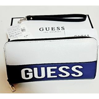 ゲス(GUESS)のGUESS長財布 ラウンドファスナー ホワイト×ネイビー(長財布)