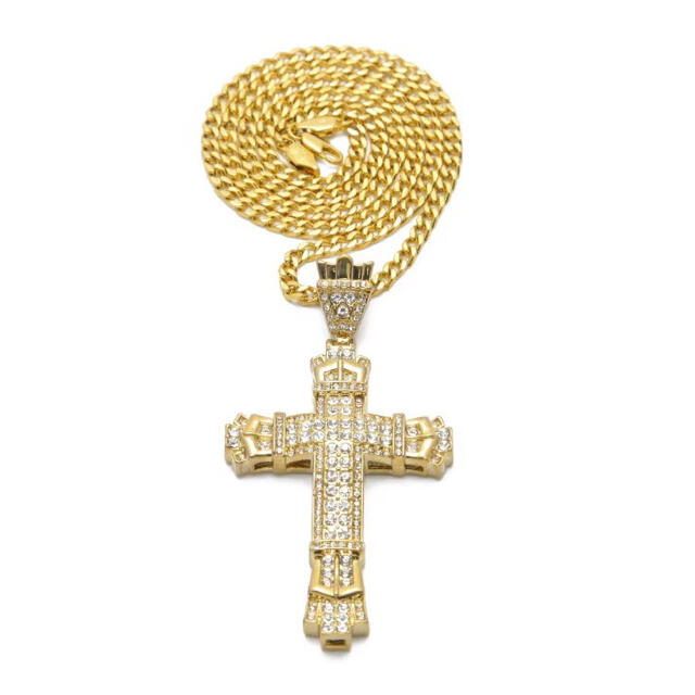 十字架ネックレス　神秘の十字架　ジーザス　ゴールド　ジルコニア　プレゼント メンズのアクセサリー(ネックレス)の商品写真