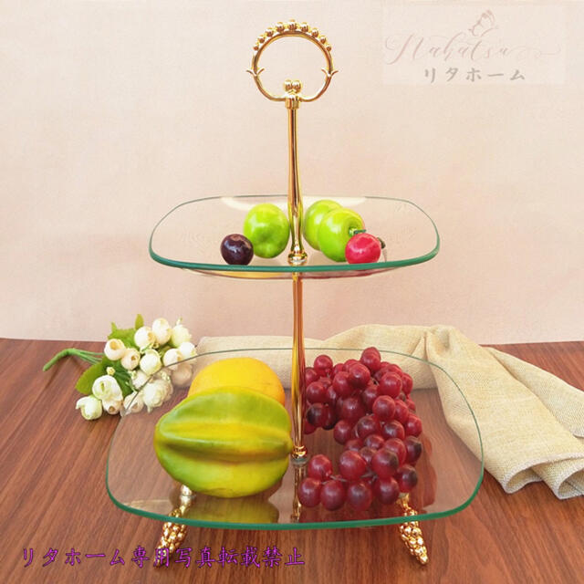 ケーキ スタンド プレート 2段セット アフタヌーンティー フルーツガラス皿 | フリマアプリ ラクマ