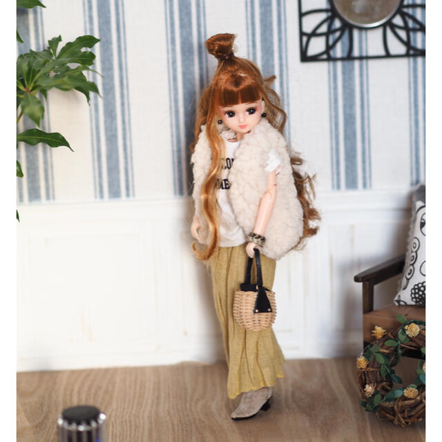 マスタード　リカちゃんハンドメイド　リネンロングスカート ハンドメイドのぬいぐるみ/人形(その他)の商品写真