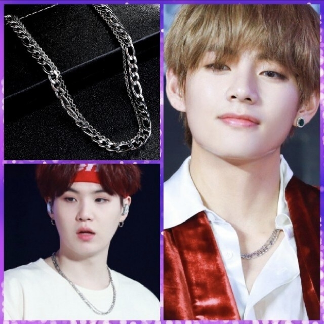 防弾少年団(BTS)(ボウダンショウネンダン)の💜Wチェーン ネックレス/シルバー💜変則チェーン BTS テテ シュガ メンズのアクセサリー(ネックレス)の商品写真