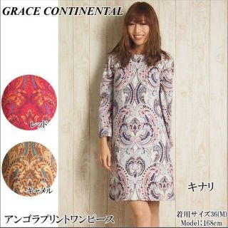 グレースコンチネンタル(GRACE CONTINENTAL)のグレースアンゴラウールプリントワンピース　ダイアグラム　グレースクラス(ひざ丈ワンピース)