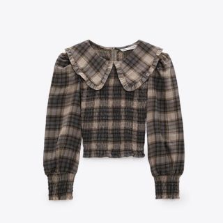 ザラ(ZARA)のZARA チェック柄ピーターパン襟トップス(シャツ/ブラウス(長袖/七分))