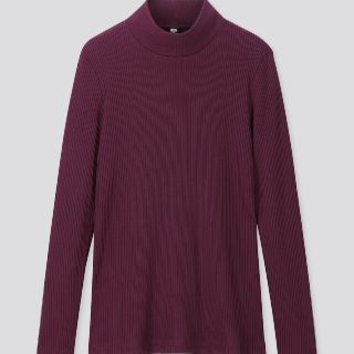 ユニクロ(UNIQLO)のユニクロ リブハイネックT パープル XL(カットソー(長袖/七分))