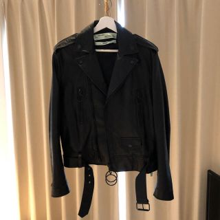 オフホワイト(OFF-WHITE)のOFF-WHITE 17AW BRUSHED BIKER ブラック(レザージャケット)