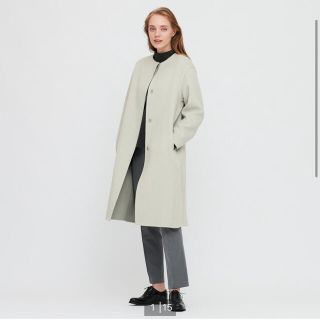 ユニクロ(UNIQLO)の新品★ユニクロ　ダブルフェイスノーカラー　Lサイズ(ロングコート)