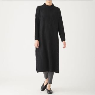 ムジルシリョウヒン(MUJI (無印良品))の【無印良品】リブ編み　ニットワンピース　黒(ロングワンピース/マキシワンピース)