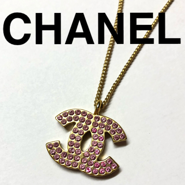 CHANEL シャネル ネックレス ラインストーン ピンク ゴールド ココ