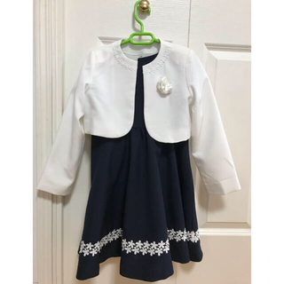 セット アップ 入学式 女の子 フォーマル ワンピース 白 ネイビー ジャケット(ドレス/フォーマル)