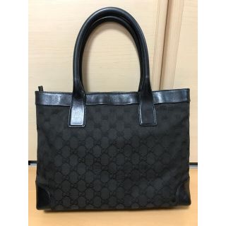 グッチ(Gucci)のGUCCI  グッチ  GGキャンバス レザー ブラック トートバッグ(トートバッグ)