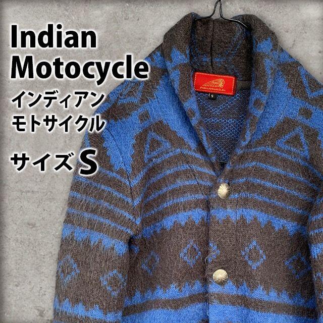 【 INDIAN MOTOCYCLE 】 モヘア ニットカーディガン　S ブルーユーロ古着