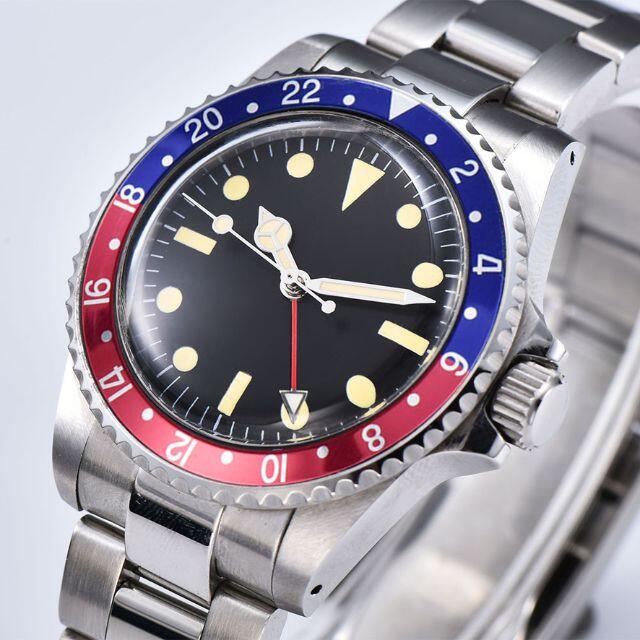 国内発送★ビンテージ メンズ自動巻き腕時計 39mm GMT アンティーク