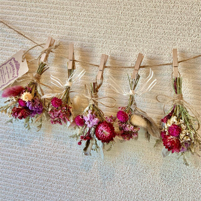 お花たっぷりドライフラワー スワッグ ガーランド❁132オレンジピンク薔薇花束