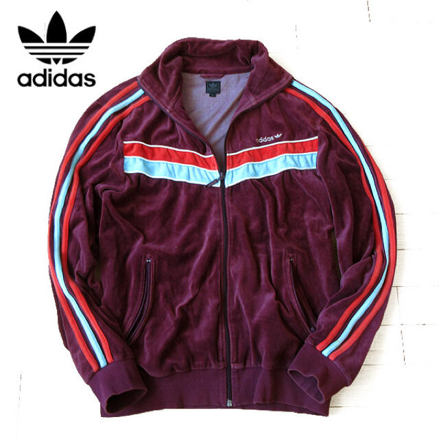 adidas(アディダス)の美品 XOサイズ アディダス 90's メンズ ベロアジャージ エンジ メンズのトップス(ジャージ)の商品写真