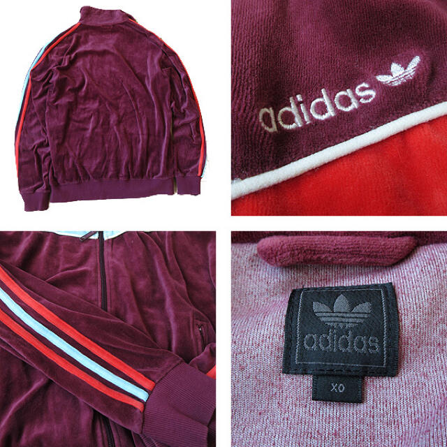 adidas(アディダス)の美品 XOサイズ アディダス 90's メンズ ベロアジャージ エンジ メンズのトップス(ジャージ)の商品写真