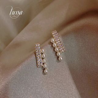 スタージュエリー(STAR JEWELRY)の★pearl&zirconia pierce★5連 s925 ポスト★GOLD (ピアス)