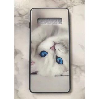 ギャラクシー(Galaxy)の可愛い猫ちゃん♪薄型 背面9Hガラスケース GalaxyS10 白猫(Androidケース)
