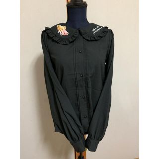 SALE✩.くまシャツ 襟付きブラウス 大きいサイズ L(シャツ/ブラウス(長袖/七分))