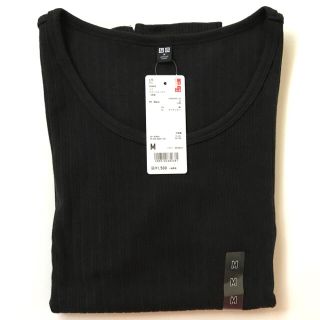 ユニクロ(UNIQLO)のUNIQLO ユニクロ　リブ　ラウンドネック　T 長袖　M 黒(カットソー(長袖/七分))