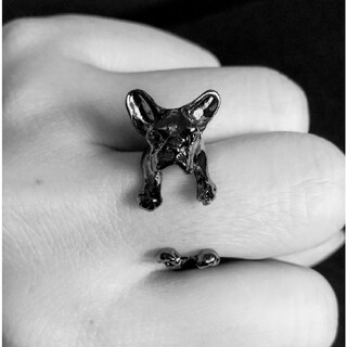 リング指輪【ブラックシルバー】ボストンテリア フレンチブルドッグ 犬イヌ男女兼用(リング(指輪))