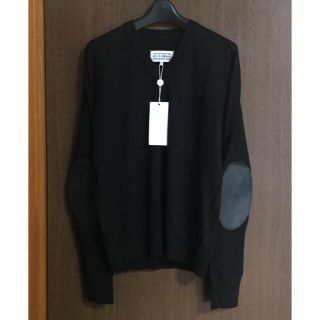 マルタンマルジェラ(Maison Martin Margiela)の黒S新品 メゾン マルジェラ メンズ エルボーパッチ ニット リネン ブラック(ニット/セーター)