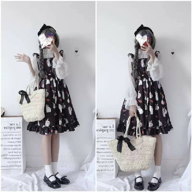 フリーサイズ いちご うさぎ ロリータ ワンピース&ブラウスの フリーサイズ いちご うさぎ ロリータ ワンピース&ブラウスの