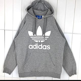 アディダス(adidas)のアディダス ワンポイントデカロゴ スウェット パーカー 霜降りグレー ゆるだぼ(パーカー)