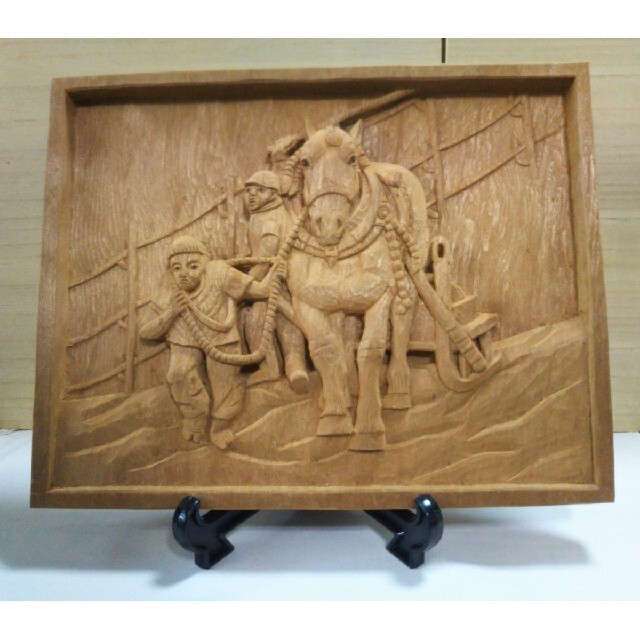 海外規格 馬力大会の馬のレリーフ（浮き彫り）、彫刻、木彫、置き物