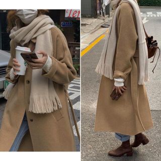 ウール90% 軽い◎ ハンドメイドロングコート シングルステンカラーコート
