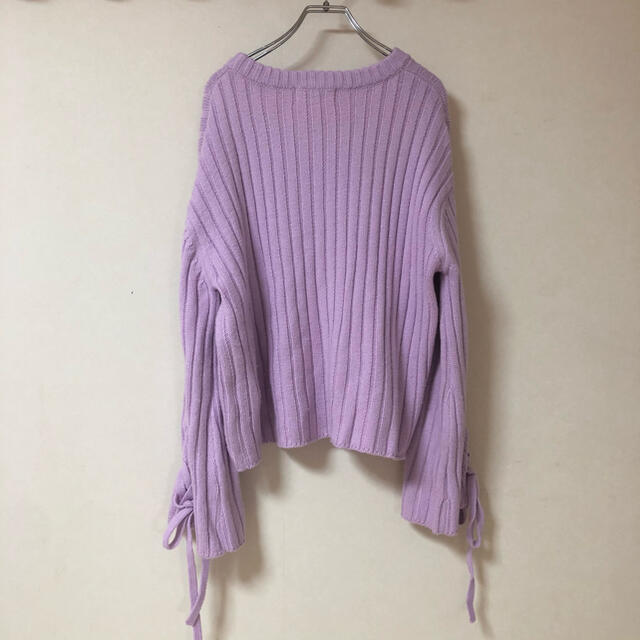 リボン　ニット　セーター　くすみピンク　ラベンダー レディースのトップス(ニット/セーター)の商品写真