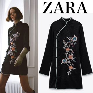 ザラ(ZARA)のZARAレア🇨🇳刺繍入りジャカードワンピース(ミニワンピース)