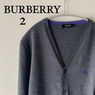 バーバリーブラックレーベル(BURBERRY BLACK LABEL)の【美品】BURBERRY バーバリー カーディガン ロゴ刺繍 ラムウール(カーディガン)