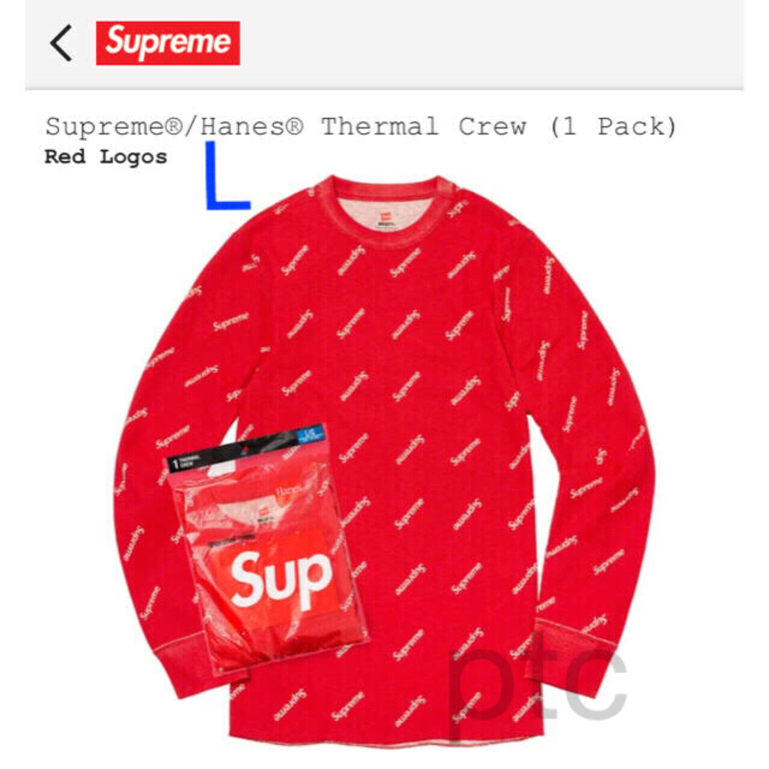 トップスSupreme/Hanes Thermal Crew  Red Logos L